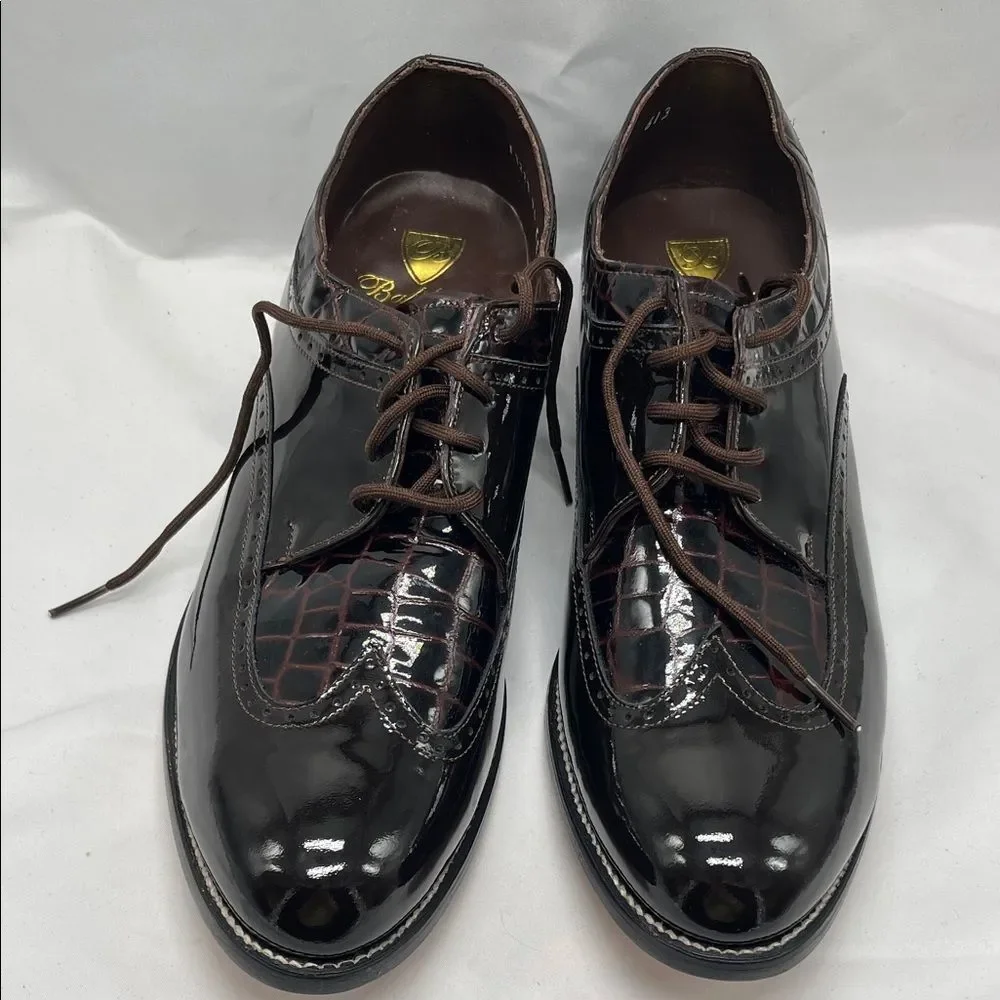 Stacy Baldwin Brown Patent Leather Oxford Wingtip Dress Shoes
